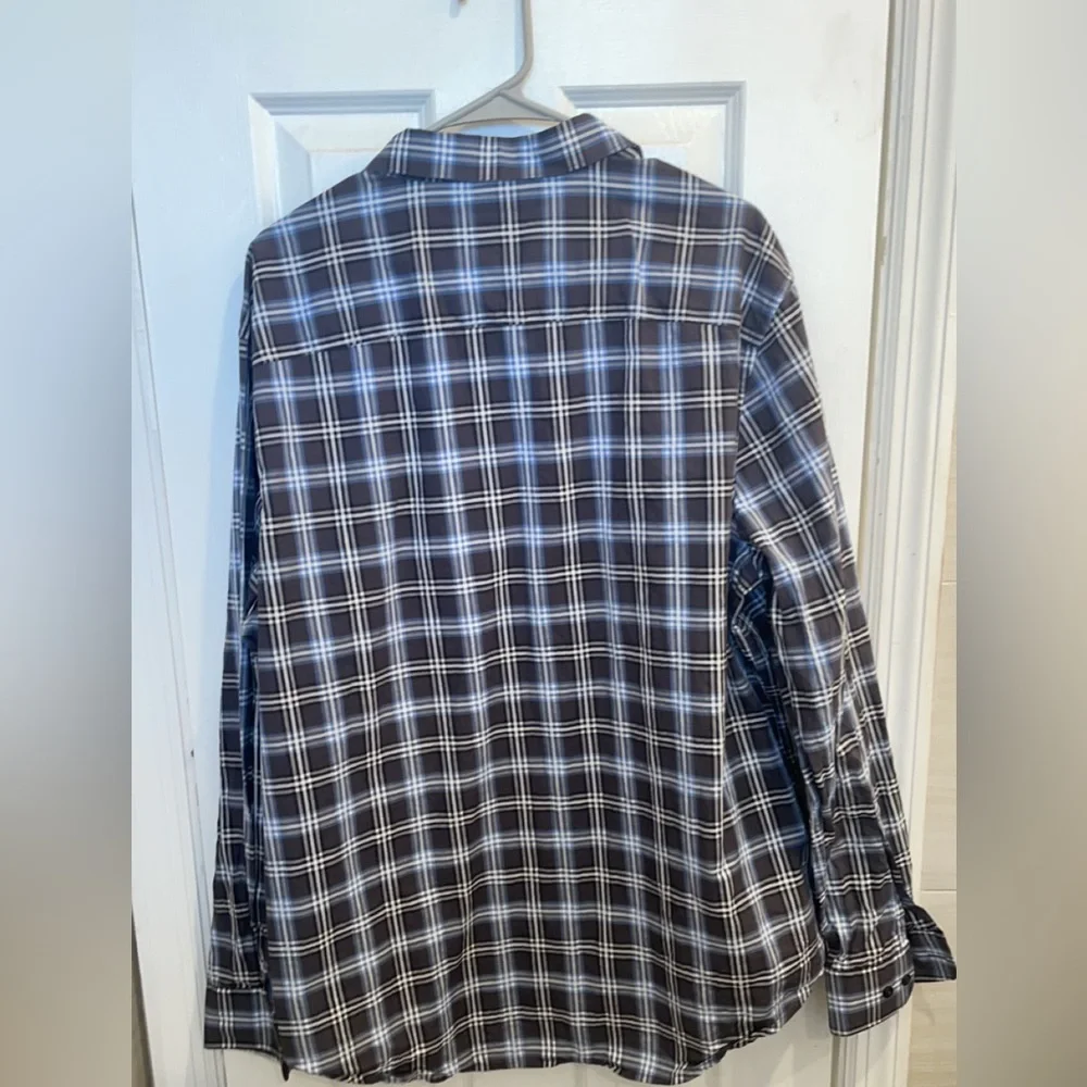 NWOT Perry Ellis blue and gray plaid long sleeve button down XXL - Picture 3 of 5